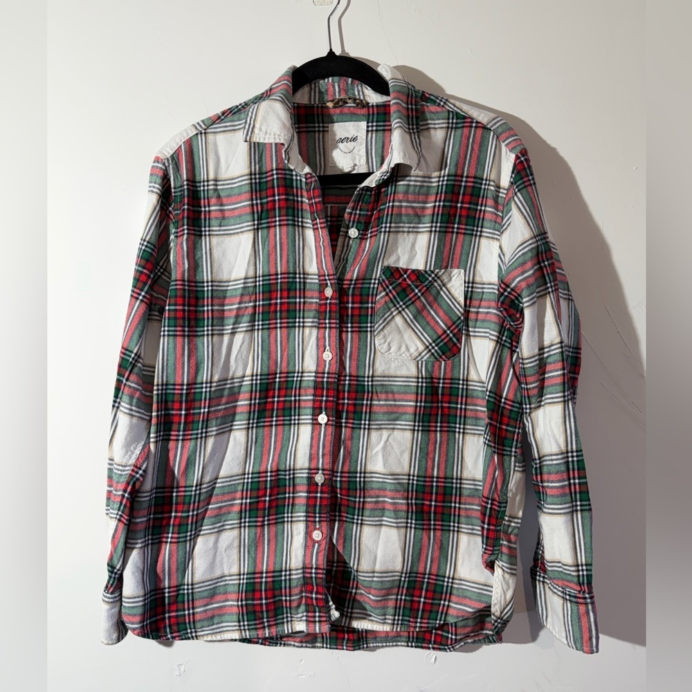 Aerie Plaid Boyfriend Flannel Shirt Red Green White‎ XS Boyfriend fit, Grunge